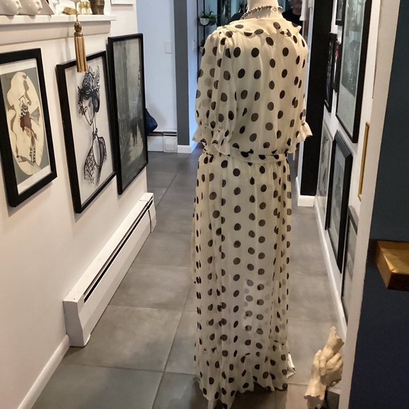Superb LC Lauren Chiffon Ivory and Black Polka Dot Dress XXL 2X 16 18 20 Plus XL - Picture 2 of 5